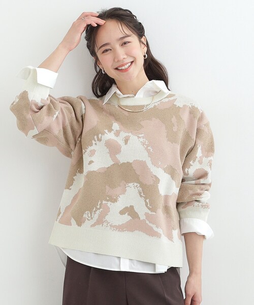 SHOO・LA・RUE(シューラルー)の「【洗濯機可/S-LL】1枚で華やかに ラメ入りニュアンス柄ニット(ニット/セーター・レディース・グリーン系/ライトグレー/ベージュ・03/02/01/04)」の13枚目の写真