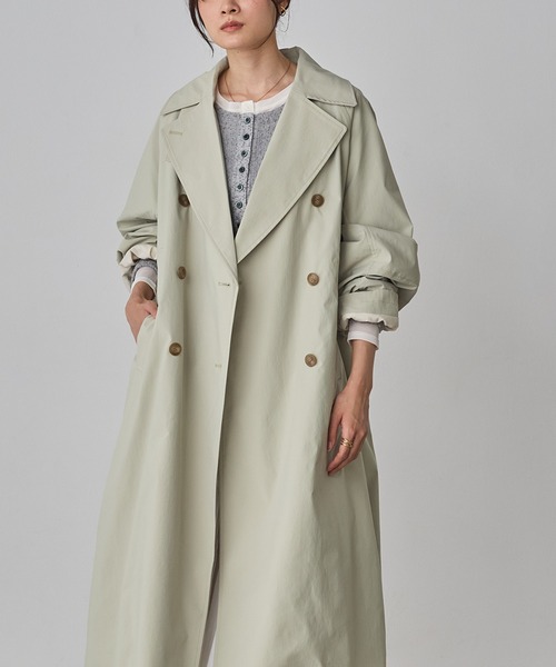 hunch(ハンチ)の「ストレッチポリエステル トレンチコート(トレンチコート・レディース・セージグリーン/ベージュ/チャコール・FREE)」の1枚目の写真