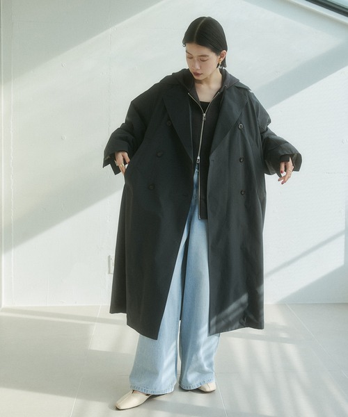 hunch(ハンチ)の「ストレッチポリエステル トレンチコート(トレンチコート・レディース・セージグリーン/ベージュ/チャコール・FREE)」の7枚目の写真