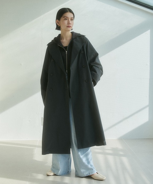 hunch(ハンチ)の「ストレッチポリエステル トレンチコート(トレンチコート・レディース・セージグリーン/ベージュ/チャコール・FREE)」の8枚目の写真