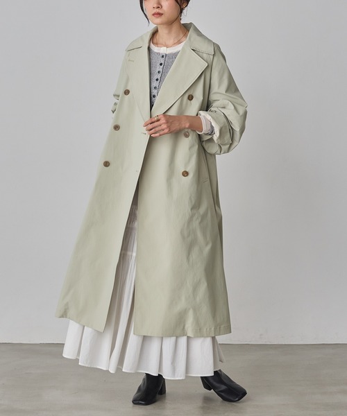 hunch(ハンチ)の「ストレッチポリエステル トレンチコート(トレンチコート・レディース・セージグリーン/ベージュ/チャコール・FREE)」の6枚目の写真