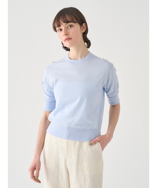 JOHN SMEDLEY(ジョンスメドレー)の「ターンバック5分袖コットンニットプルオーバー(ニット/セーター・レディース・ブルー系1・S/M)」の4枚目の写真