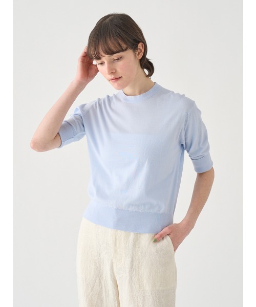 JOHN SMEDLEY(ジョンスメドレー)の「ターンバック5分袖コットンニットプルオーバー(ニット/セーター・レディース・ブルー系1・S/M)」の5枚目の写真