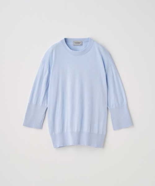 JOHN SMEDLEY(ジョンスメドレー)の「ターンバック5分袖コットンニットプルオーバー(ニット/セーター・レディース・ブルー系1・S/M)」の2枚目の写真