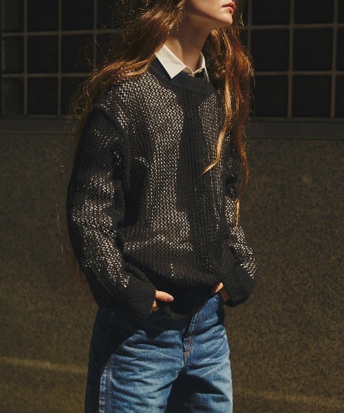 forget-me-nots（フォーゲットミーノッツ）の「MESH LOOSE CREW NECK KNIT FMN-23AW-KN-002（ニット/セーター・レディース・ブラック・FREE）」の4枚目の写真