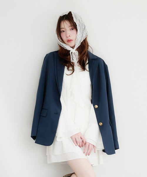 fupel(フぺル)の「double collar tailored jacket / ダブルカラーテーラードジャケット(テーラードジャケット・レディース・グレー/ネイビー・FREE)」の2枚目の写真