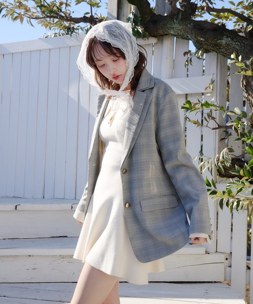 fupel(フぺル)の「double collar tailored jacket / ダブルカラーテーラードジャケット(テーラードジャケット・レディース・グレー/ネイビー・FREE)」の1枚目の写真