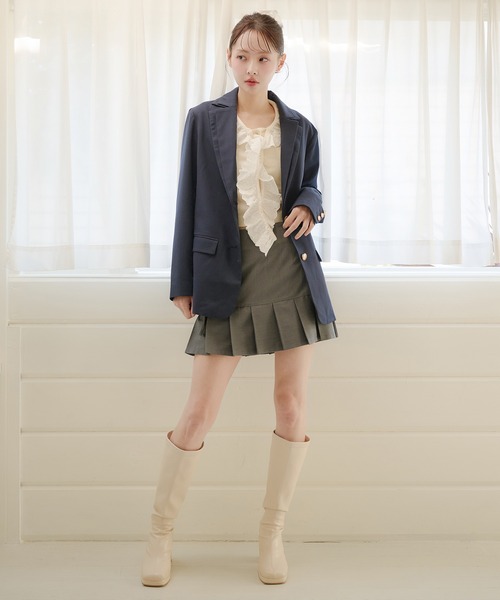 fupel(フぺル)の「double collar tailored jacket / ダブルカラーテーラードジャケット(テーラードジャケット・レディース・グレー/ネイビー・FREE)」の4枚目の写真
