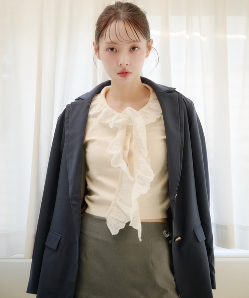 fupel(フぺル)の「double collar tailored jacket / ダブルカラーテーラードジャケット(テーラードジャケット・レディース・グレー/ネイビー・FREE)」の19枚目の写真