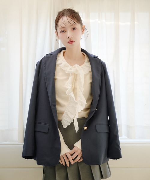 fupel(フぺル)の「double collar tailored jacket / ダブルカラーテーラードジャケット(テーラードジャケット・レディース・グレー/ネイビー・FREE)」の21枚目の写真