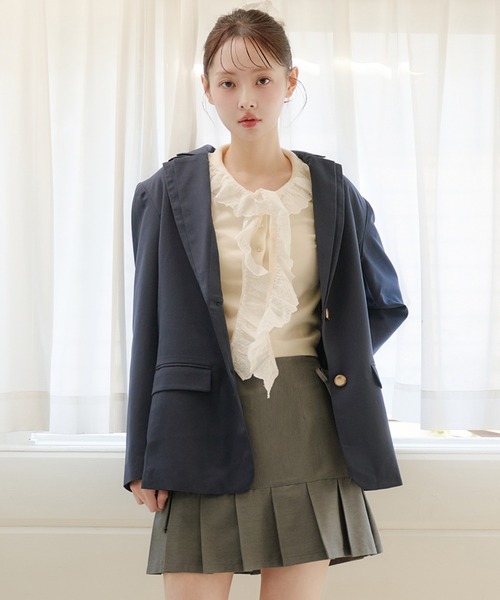 fupel(フぺル)の「double collar tailored jacket / ダブルカラーテーラードジャケット(テーラードジャケット・レディース・グレー/ネイビー・FREE)」の3枚目の写真