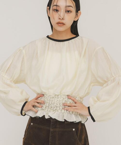 KBF（ケイビーエフ）の「ポップコーンシャーリングブラウス（シャツ/ブラウス・レディース・ブラック/アイボリー/ブルー・ONE）」の2枚目の写真