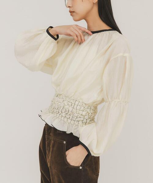 KBF（ケイビーエフ）の「ポップコーンシャーリングブラウス（シャツ/ブラウス・レディース・ブラック/アイボリー/ブルー・ONE）」の6枚目の写真