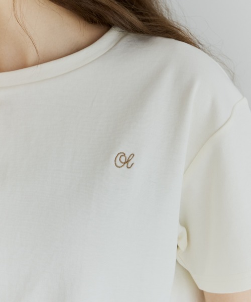 OLUN(オルン)の「"OLUN" logo gathered t-shirt/"OLUN"ロゴ刺繍ギャザーTシャツ(Tシャツ/カットソー・レディース・アイボリー/ピンク・SMALL/MEDIUM)」の16枚目の写真