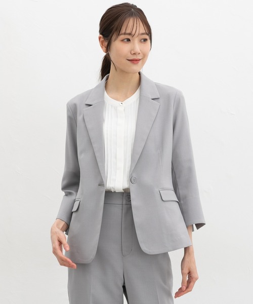 Honeys（ハニーズ）の「【ストレッチ・ウォッシャブル・イージーケア・接触冷感】８分袖１つ釦テーラードジャケット（テーラードジャケット・レディース・ライトグレー系/ネイビー/ベージュ/ブラック/杢グレー・3L/L/LL/M/S）」の3枚目の写真