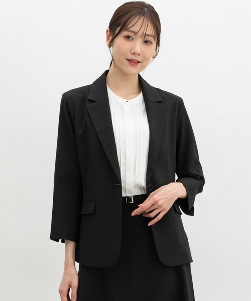 Honeys（ハニーズ）の「【ストレッチ・ウォッシャブル・イージーケア・接触冷感】８分袖１つ釦テーラードジャケット（テーラードジャケット・レディース・ライトグレー系/ネイビー/ベージュ/ブラック/杢グレー・3L/L/LL/M/S）」の2枚目の写真