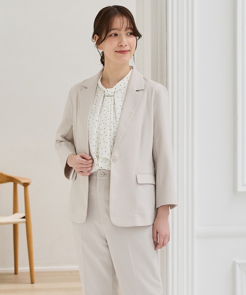 Honeys（ハニーズ）の「【ストレッチ・ウォッシャブル・イージーケア・接触冷感】８分袖１つ釦テーラードジャケット（テーラードジャケット・レディース・ライトグレー系/ネイビー/ベージュ/ブラック/杢グレー・3L/L/LL/M/S）」の9枚目の写真