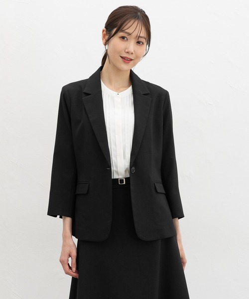 Honeys（ハニーズ）の「【ストレッチ・ウォッシャブル・イージーケア・接触冷感】８分袖１つ釦テーラードジャケット（テーラードジャケット・レディース・ライトグレー系/ネイビー/ベージュ/ブラック/杢グレー・3L/L/LL/M/S）」の13枚目の写真