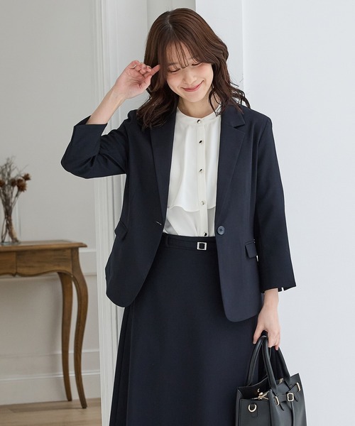 Honeys（ハニーズ）の「【ストレッチ・ウォッシャブル・イージーケア・接触冷感】８分袖１つ釦テーラードジャケット（テーラードジャケット・レディース・ライトグレー系/ネイビー/ベージュ/ブラック/杢グレー・3L/L/LL/M/S）」の17枚目の写真