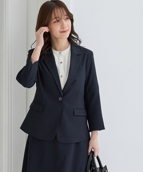 Honeys（ハニーズ）の「【ストレッチ・ウォッシャブル・イージーケア・接触冷感】８分袖１つ釦テーラードジャケット（テーラードジャケット・レディース・ライトグレー系/ネイビー/ベージュ/ブラック/杢グレー・3L/L/LL/M/S）」の20枚目の写真