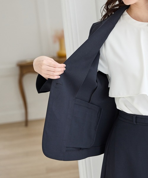 Honeys（ハニーズ）の「【ストレッチ・ウォッシャブル・イージーケア・接触冷感】８分袖１つ釦テーラードジャケット（テーラードジャケット・レディース・ライトグレー系/ネイビー/ベージュ/ブラック/杢グレー・3L/L/LL/M/S）」の21枚目の写真