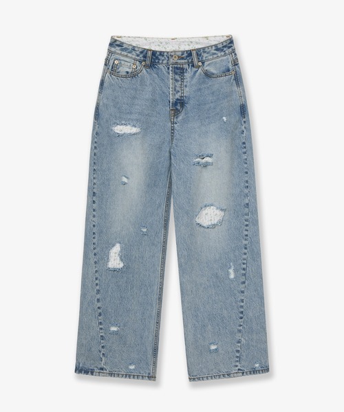 aeae(エーイーエーイー)の「FLOWER PATCHWORK DENIM PANTS(デニムパンツ・レディース・ブルー/ライトブルー・SMALL/MEDIUM)」の2枚目の写真