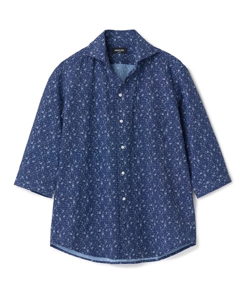 MEN'S BIGI（メンズビギ）の「千鳥格子xフラワープリント七分袖シャツ＜吸水速乾、ストレッチ＞（シャツ/ブラウス・メンズ・ブルー系その他/ワイン/ホワイト・02/01/04/03）」の2枚目の写真