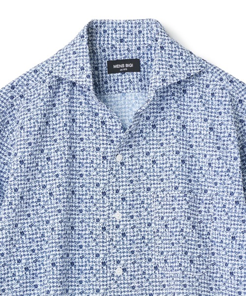 MEN'S BIGI（メンズビギ）の「千鳥格子xフラワープリント七分袖シャツ＜吸水速乾、ストレッチ＞（シャツ/ブラウス・メンズ・ブルー系その他/ワイン/ホワイト・02/01/04/03）」の5枚目の写真