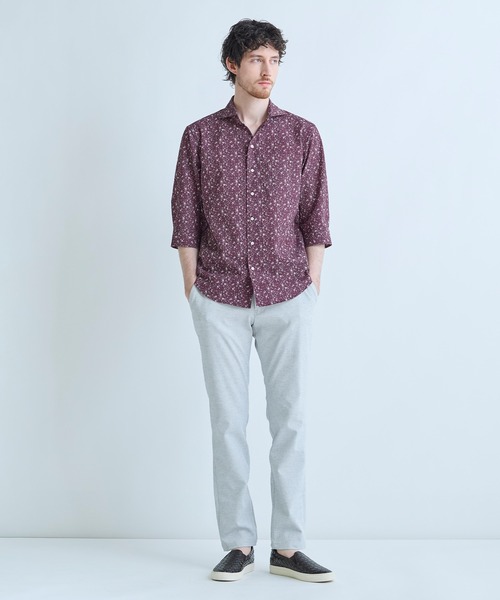 MEN'S BIGI（メンズビギ）の「千鳥格子xフラワープリント七分袖シャツ＜吸水速乾、ストレッチ＞（シャツ/ブラウス・メンズ・ブルー系その他/ワイン/ホワイト・02/01/04/03）」の4枚目の写真