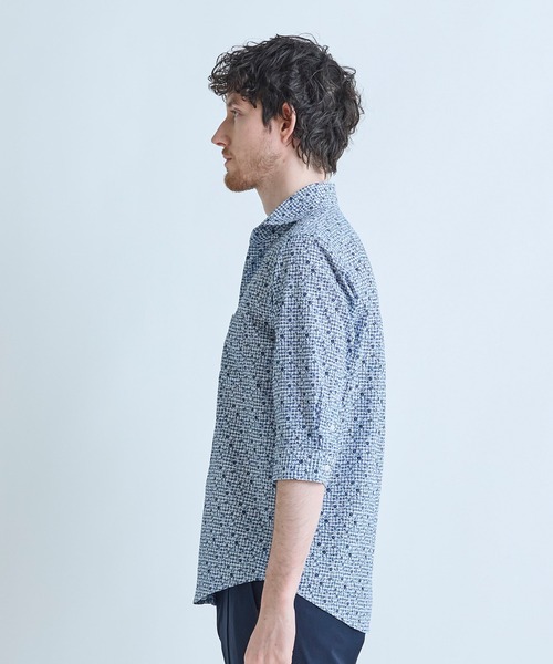 MEN'S BIGI(メンズビギ)の「千鳥格子xフラワープリント七分袖シャツ<吸水速乾、ストレッチ>(シャツ/ブラウス・メンズ・ブルー系その他/ワイン/ホワイト・02/01/04/03)」の13枚目の写真