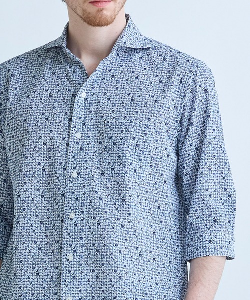 MEN'S BIGI(メンズビギ)の「千鳥格子xフラワープリント七分袖シャツ<吸水速乾、ストレッチ>(シャツ/ブラウス・メンズ・ブルー系その他/ワイン/ホワイト・02/01/04/03)」の15枚目の写真