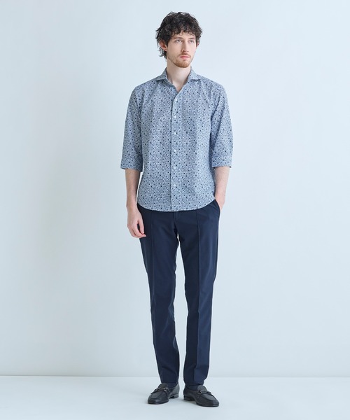 MEN'S BIGI(メンズビギ)の「千鳥格子xフラワープリント七分袖シャツ<吸水速乾、ストレッチ>(シャツ/ブラウス・メンズ・ブルー系その他/ワイン/ホワイト・02/01/04/03)」の21枚目の写真
