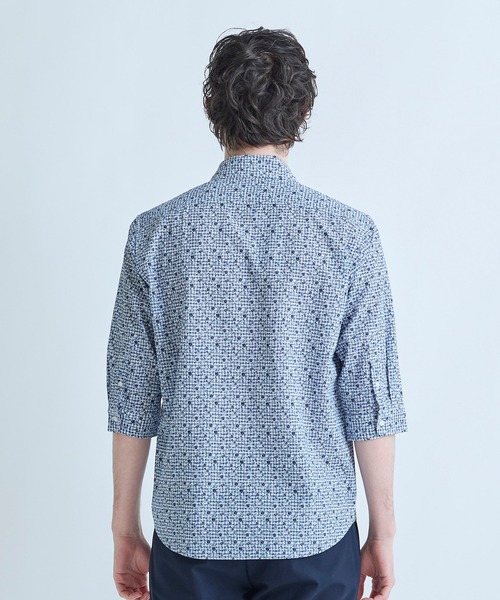 MEN'S BIGI(メンズビギ)の「千鳥格子xフラワープリント七分袖シャツ<吸水速乾、ストレッチ>(シャツ/ブラウス・メンズ・ブルー系その他/ワイン/ホワイト・02/01/04/03)」の14枚目の写真