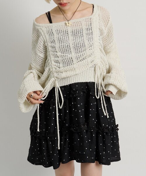 w closet（ダブルクローゼット）の「【5色展開】ラメメッシュドロストニット（ニット/セーター・レディース・グリーン/イエロー/グレー/オフホワイト/ピンク・FREE）」の6枚目の写真