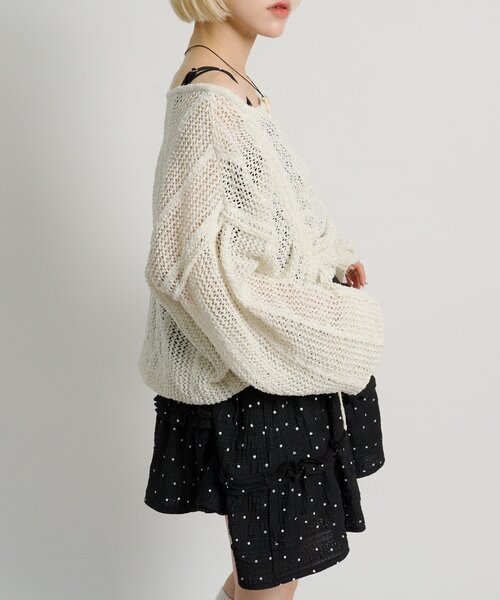 w closet（ダブルクローゼット）の「【5色展開】ラメメッシュドロストニット（ニット/セーター・レディース・グリーン/イエロー/グレー/オフホワイト/ピンク・FREE）」の7枚目の写真