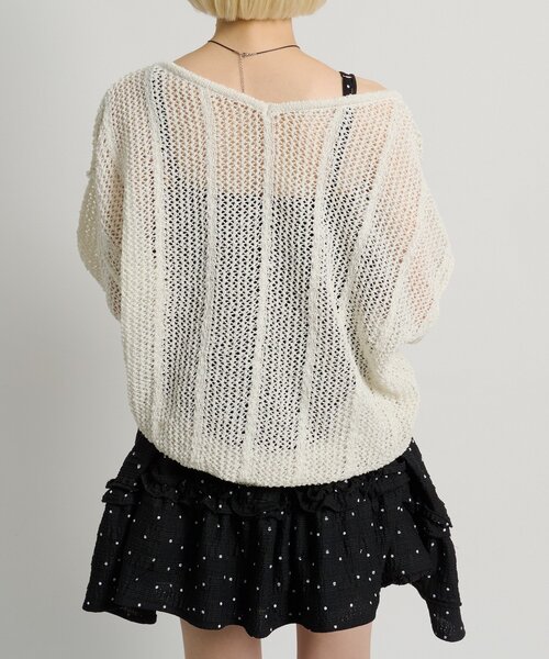 w closet（ダブルクローゼット）の「【5色展開】ラメメッシュドロストニット（ニット/セーター・レディース・グリーン/イエロー/グレー/オフホワイト/ピンク・FREE）」の8枚目の写真