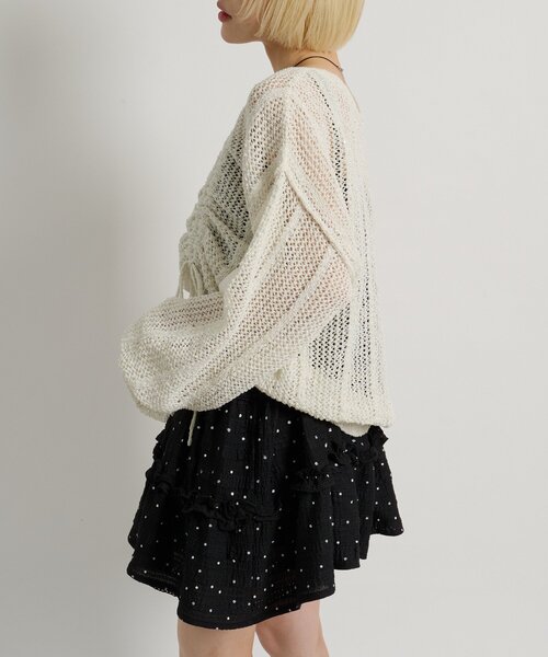 w closet（ダブルクローゼット）の「【5色展開】ラメメッシュドロストニット（ニット/セーター・レディース・グリーン/イエロー/グレー/オフホワイト/ピンク・FREE）」の9枚目の写真