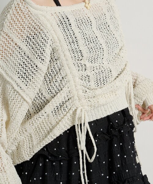 w closet（ダブルクローゼット）の「【5色展開】ラメメッシュドロストニット（ニット/セーター・レディース・グリーン/イエロー/グレー/オフホワイト/ピンク・FREE）」の10枚目の写真