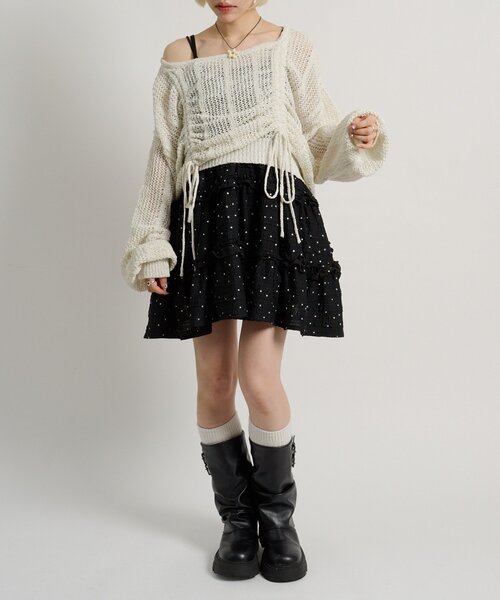 w closet（ダブルクローゼット）の「【5色展開】ラメメッシュドロストニット（ニット/セーター・レディース・グリーン/イエロー/グレー/オフホワイト/ピンク・FREE）」の13枚目の写真