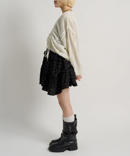 w closet（ダブルクローゼット）の「【5色展開】ラメメッシュドロストニット（ニット/セーター・レディース・グリーン/イエロー/グレー/オフホワイト/ピンク・FREE）」の14枚目の写真