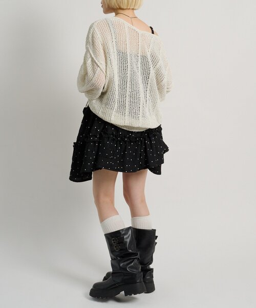 w closet（ダブルクローゼット）の「【5色展開】ラメメッシュドロストニット（ニット/セーター・レディース・グリーン/イエロー/グレー/オフホワイト/ピンク・FREE）」の15枚目の写真