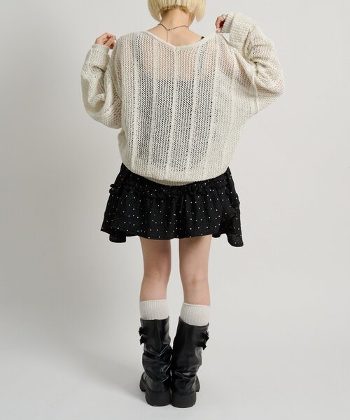 w closet（ダブルクローゼット）の「【5色展開】ラメメッシュドロストニット（ニット/セーター・レディース・グリーン/イエロー/グレー/オフホワイト/ピンク・FREE）」の16枚目の写真