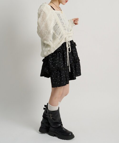 w closet（ダブルクローゼット）の「【5色展開】ラメメッシュドロストニット（ニット/セーター・レディース・グリーン/イエロー/グレー/オフホワイト/ピンク・FREE）」の17枚目の写真