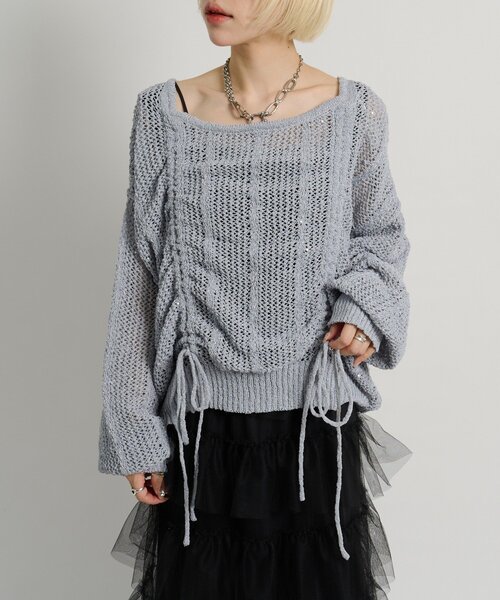 w closet（ダブルクローゼット）の「【5色展開】ラメメッシュドロストニット（ニット/セーター・レディース・グリーン/イエロー/グレー/オフホワイト/ピンク・FREE）」の18枚目の写真