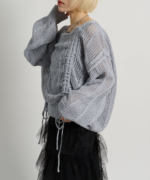 w closet（ダブルクローゼット）の「【5色展開】ラメメッシュドロストニット（ニット/セーター・レディース・グリーン/イエロー/グレー/オフホワイト/ピンク・FREE）」の19枚目の写真