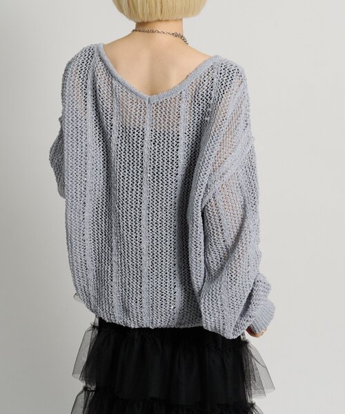 w closet（ダブルクローゼット）の「【5色展開】ラメメッシュドロストニット（ニット/セーター・レディース・グリーン/イエロー/グレー/オフホワイト/ピンク・FREE）」の20枚目の写真