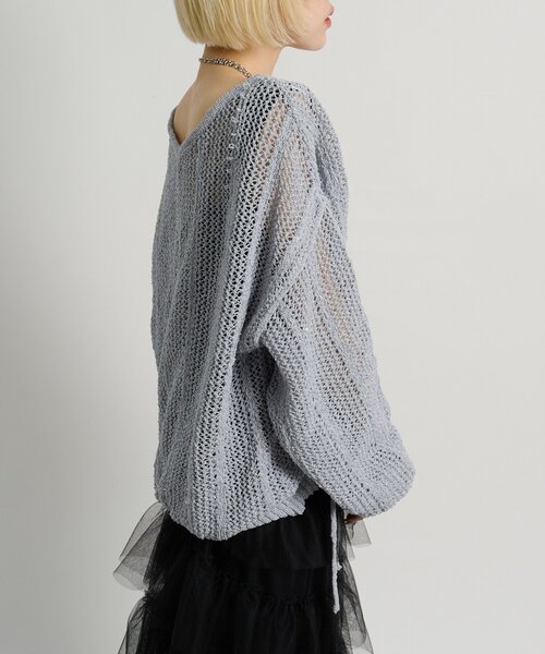 w closet（ダブルクローゼット）の「【5色展開】ラメメッシュドロストニット（ニット/セーター・レディース・グリーン/イエロー/グレー/オフホワイト/ピンク・FREE）」の21枚目の写真