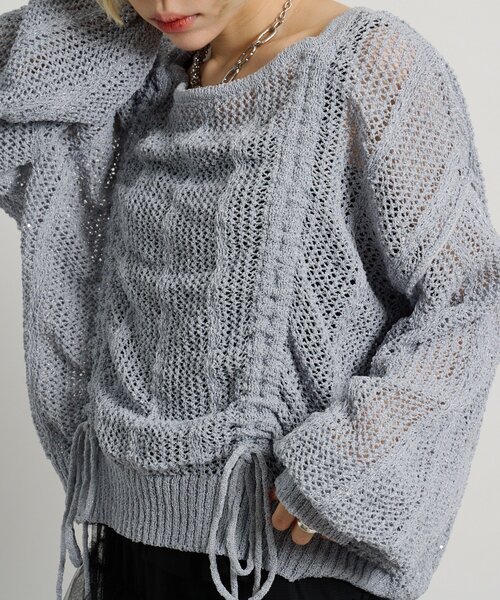 w closet（ダブルクローゼット）の「【5色展開】ラメメッシュドロストニット（ニット/セーター・レディース・グリーン/イエロー/グレー/オフホワイト/ピンク・FREE）」の22枚目の写真