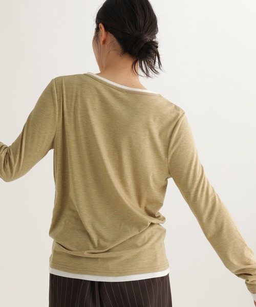 studio CLIP（スタディオクリップ）の「【daily CLIP】レイヤードヘンリープルオーバー（Tシャツ/カットソー・レディース・チャコール/イエロー/ホワイト・FREE）」の4枚目の写真