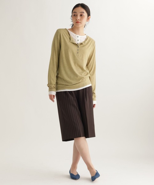 studio CLIP（スタディオクリップ）の「【daily CLIP】レイヤードヘンリープルオーバー（Tシャツ/カットソー・レディース・チャコール/イエロー/ホワイト・FREE）」の5枚目の写真